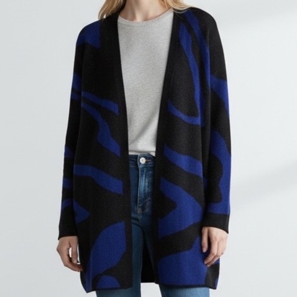 Chico's Blue‎ Print Lurex Cardigan Shimmer Open Front size XXL